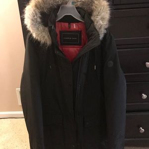 Black Winter Coat with Red Interior